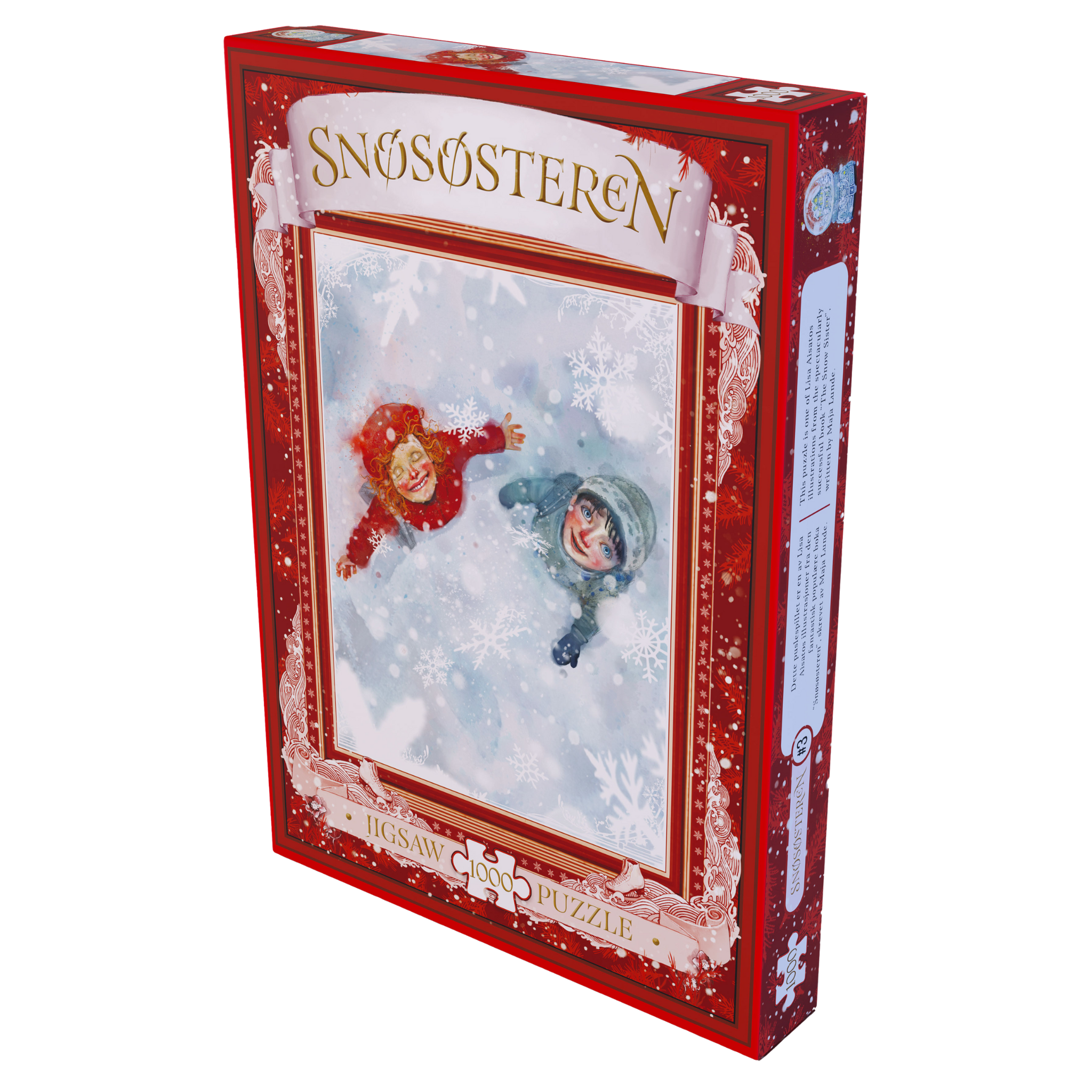 Snøsøsteren #3 puslespill 1000 brikker med Lisa Aisatos vintermotiv av to barn som leker i snøen